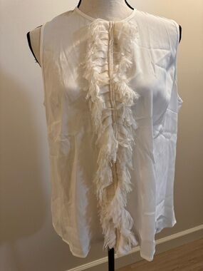 Ann Taylor Ivory Ruffle-Trim Sleeveless Top